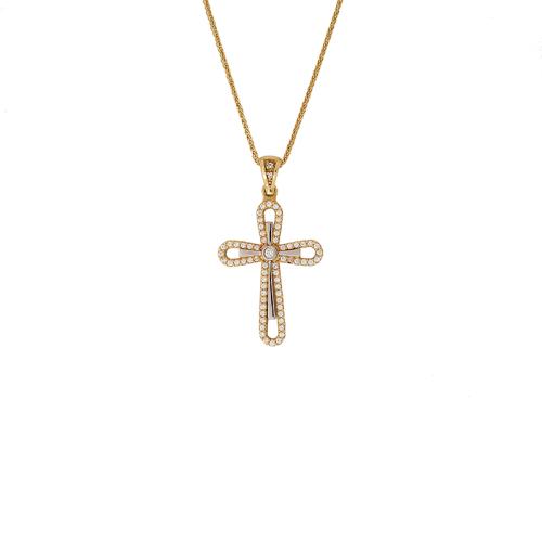 Χρυσός σταυρός Κ14 με ζιργκόν ΧΣ00013 - Με την αλυσίδα της φωτογραφίας 40cm