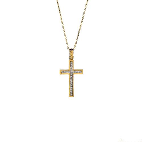Χρυσός σταυρός Κ14 με ζιργκόν ΧΣ00026 - Χωρίς Αλυσίδα