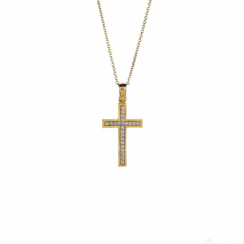Χρυσός σταυρός Κ14 με ζιργκόν ΧΣ00026Α - Με την αλυσίδα της φωτογραφίας 42cm