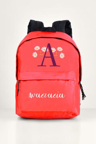 Σχολική Τσάντα Δημοτικού-Γυμνασίου-Λυκείου, Κόκκινο Χρώμα, Flower, BackPack