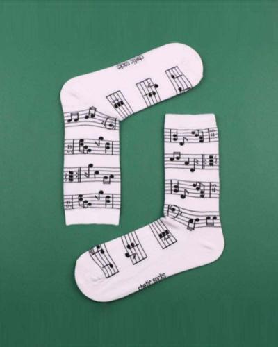 Κάλτσες με νότες μουσικής λευκό unisex 78% βαμβάκι