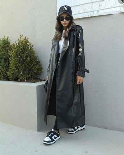 Ourea γυναικείο παλτό από δερμάτινη μαύρο 100% πολυουρεθάνη