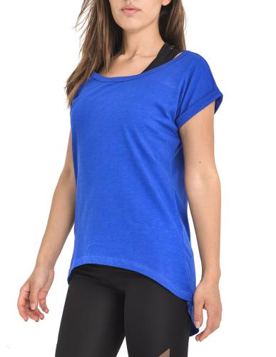 Γυναικείο κοντομάνικο ριχτό μπλουζάκι σε μπλε χρώμα