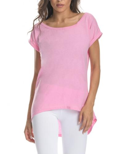Γυναικείο κοντομάνικο ριχτό μπλουζάκι σε ροζ χρώμα
