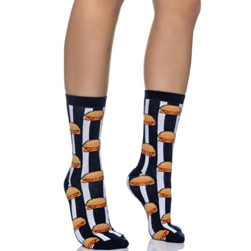 Γυναικεία κάλτσα βαμβακερή με σχέδιο Χαμπουργκερ | 25-3 ΜΠΛΕ ΣΚΟΥΡΟ