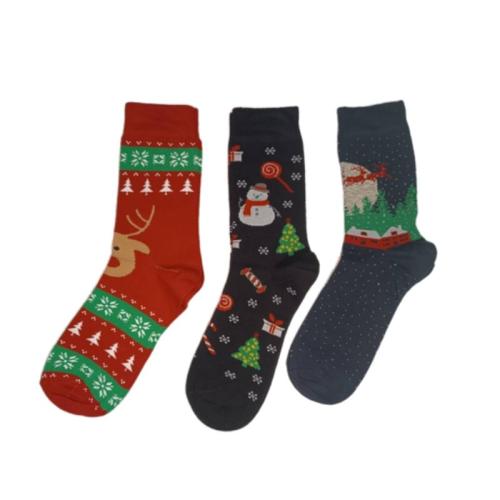 Γυναικεία κάλτσα με Χριστουγεννιάτικα σχέδια 3άδα ΚΟΚΚΙΝΟ-ΜΠΛΕ ΣΚΟΥΡΟ-ΜΑΥΡΟ