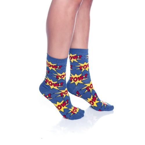 Κάλτσες γυναικείες βαμβακερές με σχέδιο POW | 11-2 ΜΠΛΕ ΣΚΟΥΡΟ