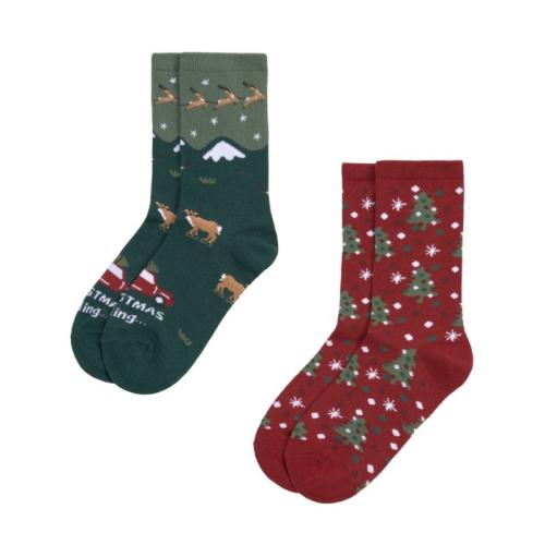 Παιδικές κάλτσες Χριστουγεννιάτικες 2άδα | 02840 ΚΟΚΚΙΝΟ/ΠΡΑΣΙΝΟ