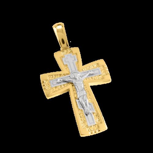 Ρώσικος σταυρός mini unisex σε χρυσό Κ14