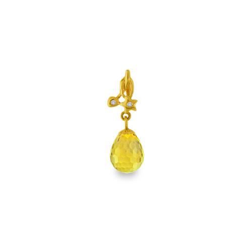 Χρυσό μενταγιόν με Lemon Quartz και διαμάντια - M318471LQ