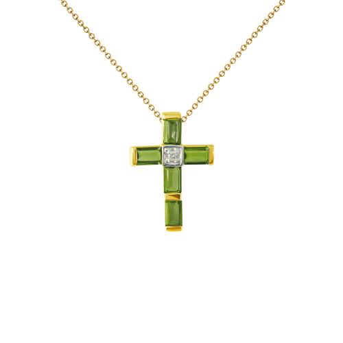 Χρυσός σταυρός με περίδοτο και διαμάντι - M315282P