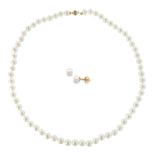 Σετ κολιέ, σκουλαρίκια σε Κ14 χρυσό με λευκά μαργαριτάρια - M990132