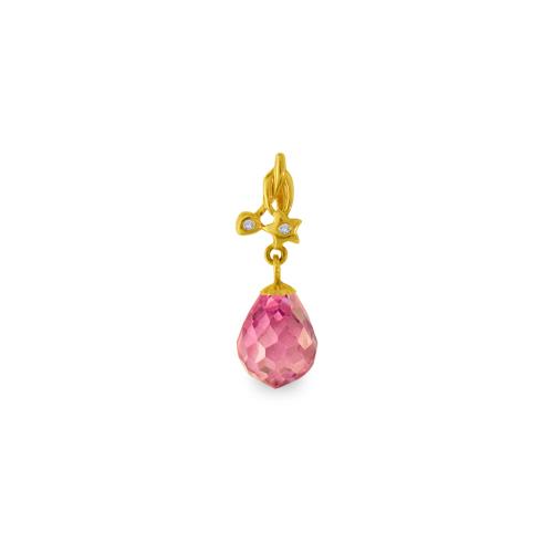 Χρυσό μενταγιόν με Pink Quartz και διαμάντια - M318471PQ