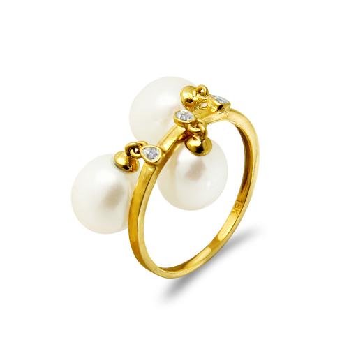 Δαχτυλίδι χρυσό Κ18 με μαργαριτάρια Fresh Water - G318441