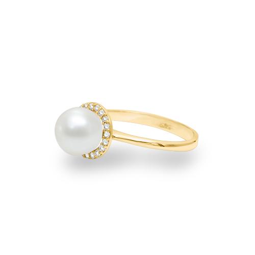 Δαχτυλίδι Κ14 χρυσό με λευκό μαργαριτάρι και ζιργκόν - R124097W