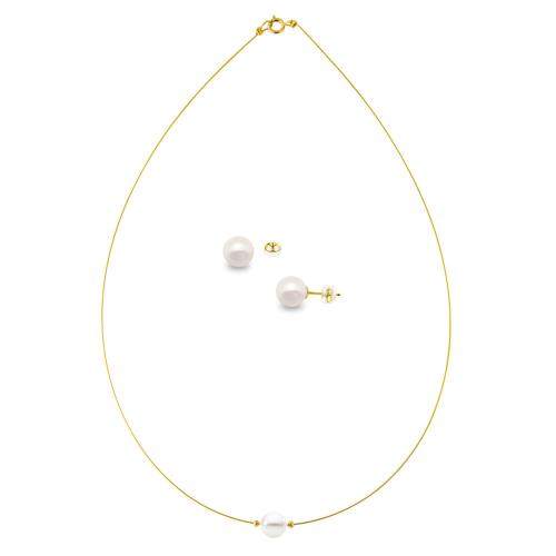 Σετ κολιέ και σκουλαρίκια με μαργαριτάρια σε χρυσό Κ14 - M990081