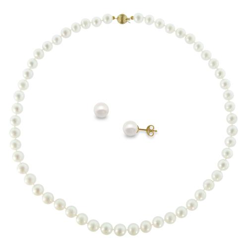 Σετ κολιέ και σκουλαρίκια σε Κ14 χρυσό με λευκά μαργαριτάρια - M990074