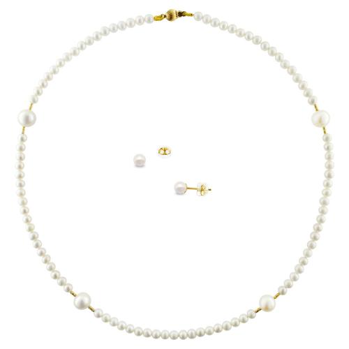 Σετ κολιέ και σκουλαρίκια σε Κ18 χρυσό με λευκά μαργαριτάρια- M990134