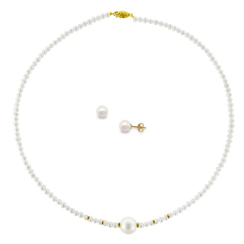 Σετ κολιέ, σκουλαρίκια σε Κ14 χρυσό με λευκά μαργαριτάρια - M990135