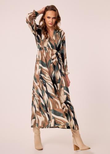 Φόρεμα μακρύ με εμπριμέ μοτίβο και χρυσή κλωστή - Πράσινο