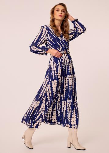Φόρεμα με γεωμετρικό μοτίβο και χρυσή κλωστή - Μπλε
