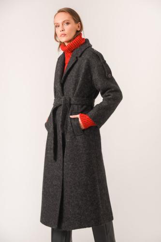 Παλτό με ζώνη μάλλινο - Μαύρο