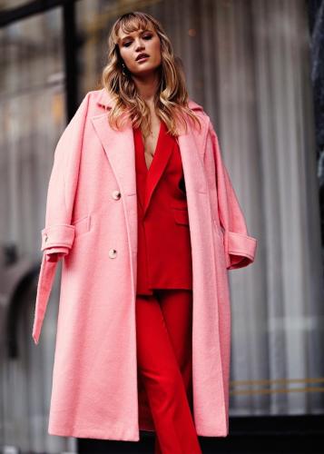 Παλτό oversized με ζώνη - Ροζ
