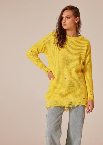 Πλεκτό μπλουζοφόρεμα με σκισίματα - Κίτρινο