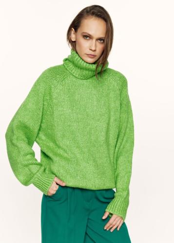 Πλεκτό πουλόβερ με γυριστό γιακά - Ανοιχτό Πράσινο