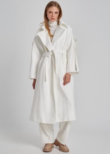 Παλτό με μεταλλικές λεπτομέρειες και ζώνη - Λευκό