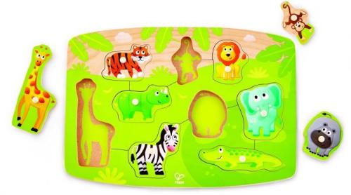 Hape Happy Puzzles Ξύλινο Παζλ Άγρια Ζώα Jungle Peg (E1405A)
