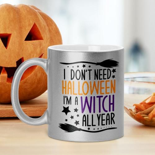 I'm a Witch all Year - GLAM Κούπα Ασημί Glitter Glitter