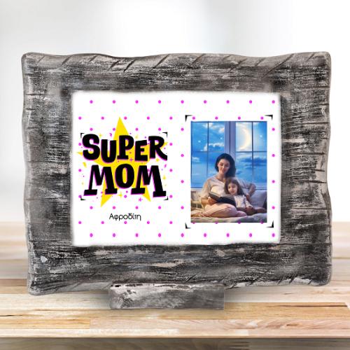 Super Mom - Ξύλινο Κάδρο Vintage Γκρι Μικρό
