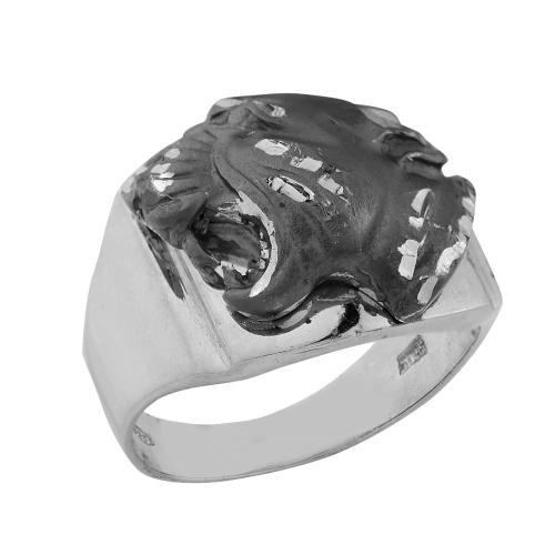 Δαχτυλίδι ανδρικό από ασήμι 925° με κεφάλι Πάνθηρα μαύρο