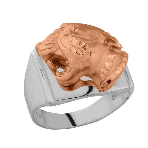 Δαχτυλίδι ανδρικό από ασήμι 925° Πάνθηρας σε ροζ χρυσό