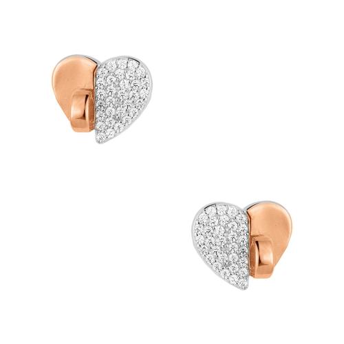 Σκουλαρίκια Καρδιά από ροζ επιχρυσωμένο ασήμι 925° “Ribbon”