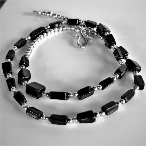 Black Onyx Beaded Necklace , Natural Black Onyx Beaded Necklace with Sterling Silver Clasp, Statement Necklace, Black Onyx Jewelry