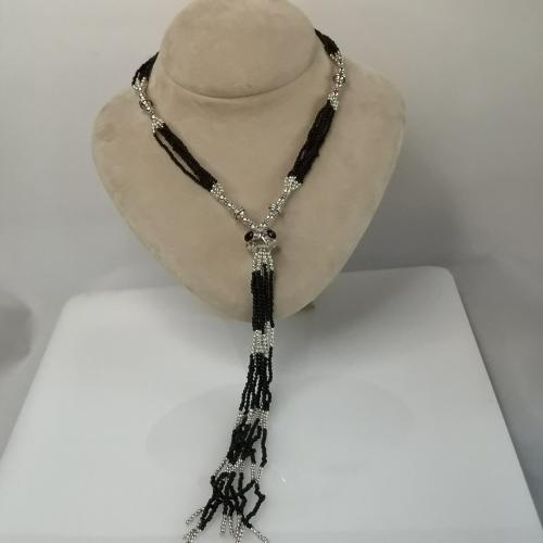 Black Onyx Long Beaded Tassel Necklace, Natural Black Onyx Beaded Tassel Necklace with Silver Clasp,Beaded Long Necklace, Black Onyx Jewelry