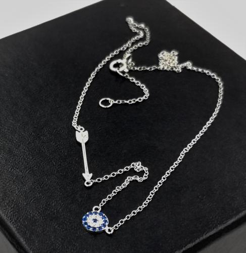 Evil Eye Cubic Zirconia and Arrow Pendant Necklace, Protection Necklace, Charm Necklace, Evil Eye Jewelry Gift for Mom