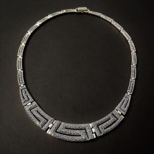 Marcasite Greek Meander Necklace, Sterling Silver Ancient Greek Key Necklace with Marcasite, Marcasite Greca Necklace, Marcasite Jewelry