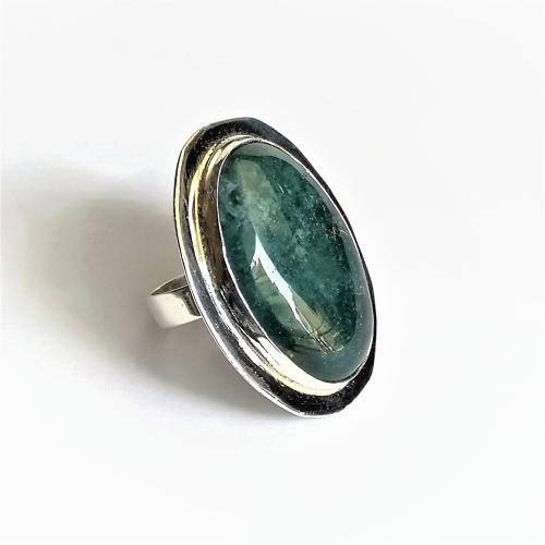 Oval Green Dendrite Ring, Handmade Sterling Silver Ring with Natural Green Dendritic Gemstone, Dendritic Agate Jewelry, Gift for Her