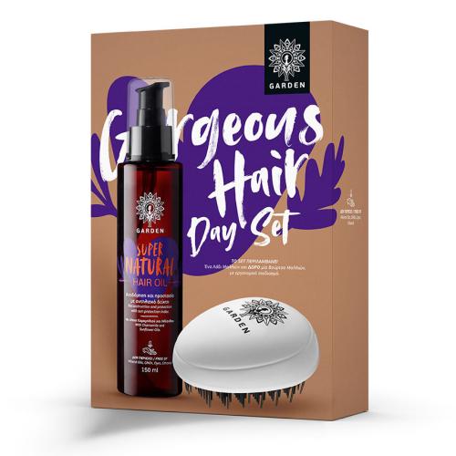 Gorgeous Hair Day Set – Έλαιο Μαλλιών µε Χαµοµήλι & Ηλίανθο 150 ml+ Βούρτσα μαλλιών με εργονομικό σχεδιασμό/ Garden Skincare+Makeup