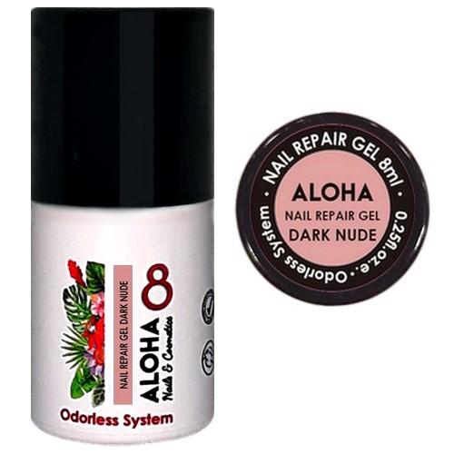 Ημιμόνιμο βερνίκι ALOHA 8ml - Nail Repair Gel / Rubber Base για θεραπεία νυχιών, ενισχυμένη με πρωτεΐνες - Χρώμα: Dark Nude