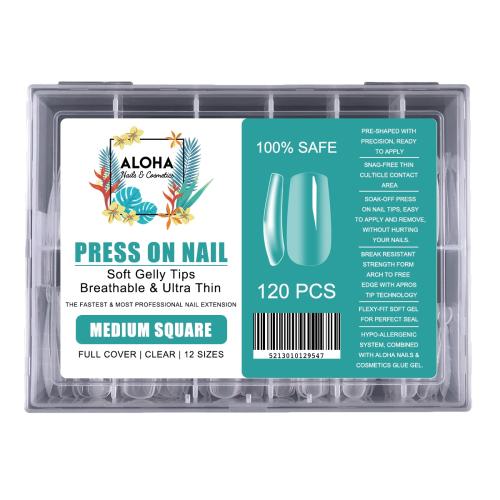 Press On Gelly Tips Clear σε Κασετίνα 120τμχ. – Medium Square / ALOHA Nails & Cosmetics