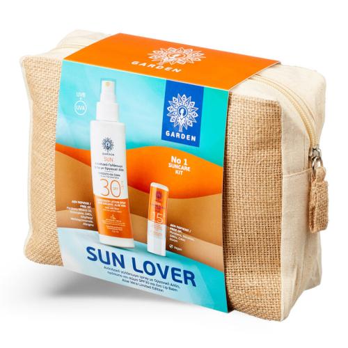 Set 2 τμχ. SUN Sunscreen Face/Body Lotion SPF 30 + Lip Balm SPF 15 – Αντηλιακό γαλάκτωμα σε spray SPF 30 με οργανική αλόη 150 ml + Αντηλιακό χειλιών SPF 15/ Garden Skincare+Makeup