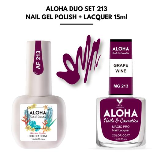 Set Απλού Βερνικιού Magic Pro + Ημιμόνιμου 15ml στο ίδιο χρώμα / ALOHA DUO MG 213 + AF 213 – Grape Wine