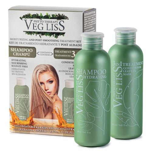 Sulphate Free Post Straightening Kit Moisturising Shampoo 250ml + Treatment 3 in 1 250ml / Veg Liss