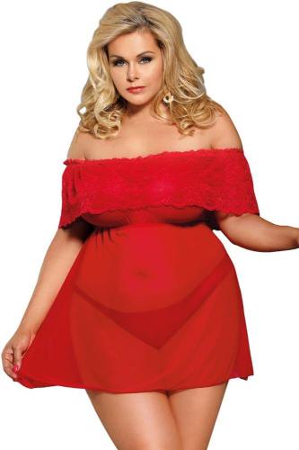 Plus Size Babydoll - Subblime Babydoll and Thong Κόκκινο S-220717