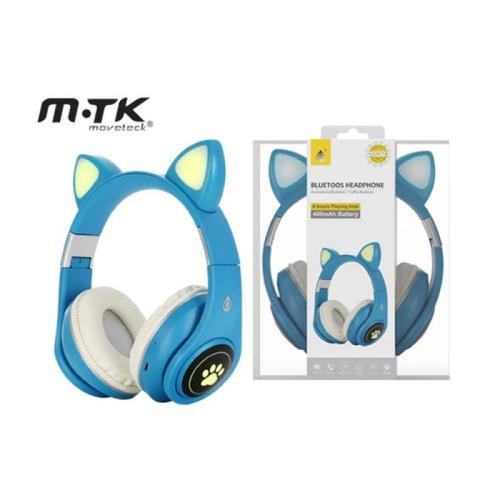 Moveteck Ακουστικα Με Μικροφωνο Bluetooth Bts/Fm/Tf 400Mah Cat Ear Μπλε (463.712163)