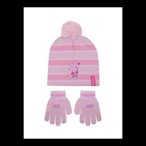 Stamion Peppa Pig Σετ Παιδικό Σκουφάκι με Γάντια Πλεκτό Ροζ (PP32451)